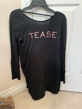 Victoria's Secret Black Long Sleeve night gown with Pink TEASE Print
